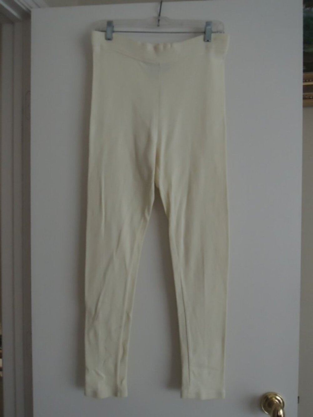 Ladies Leggings Size L 100% Cotton Knit Pull On Off White Leggins by FORENZA Vtg
